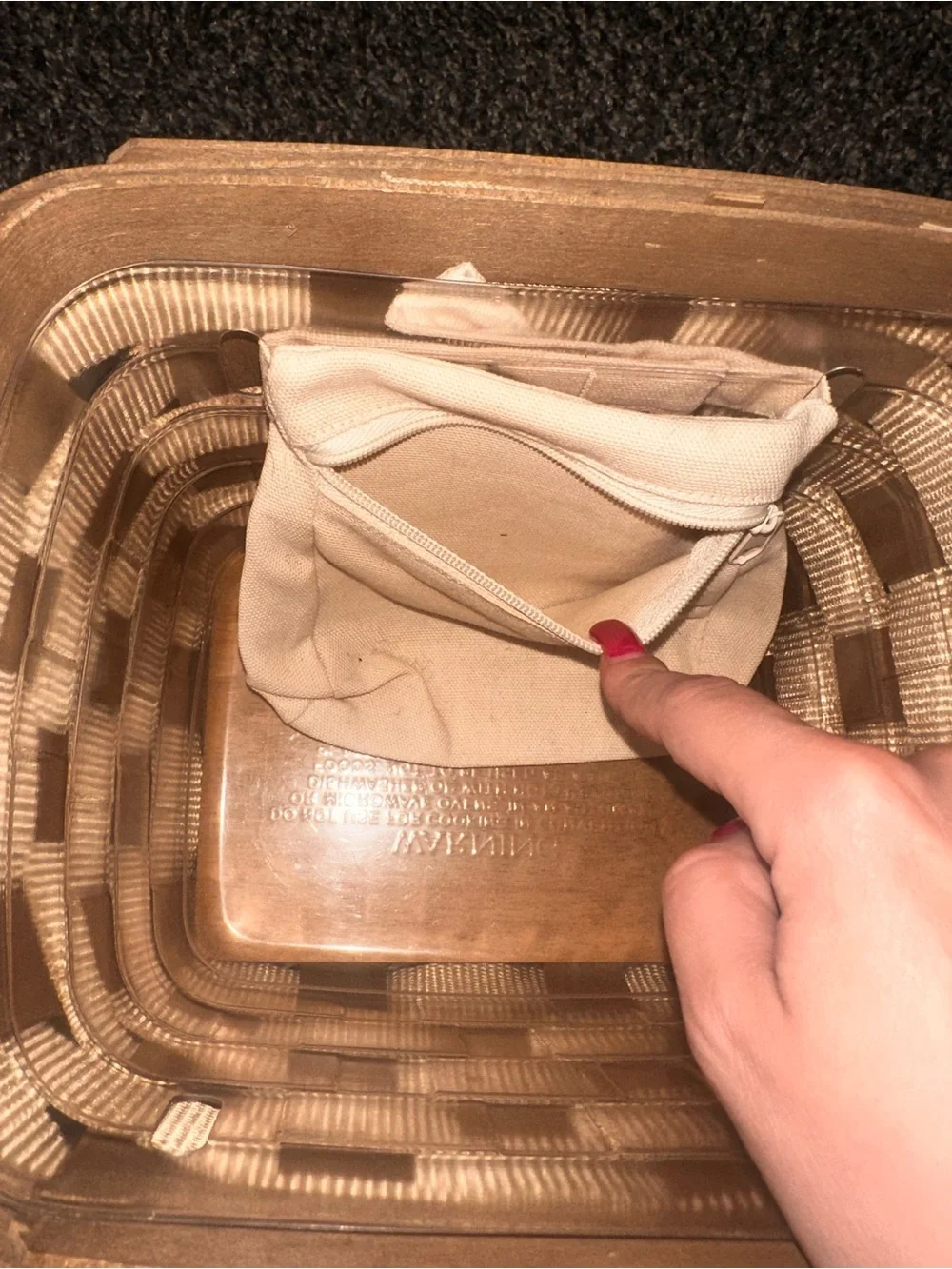 Longaberger Small Side Handled To Go Tote Nylon Wood Basket